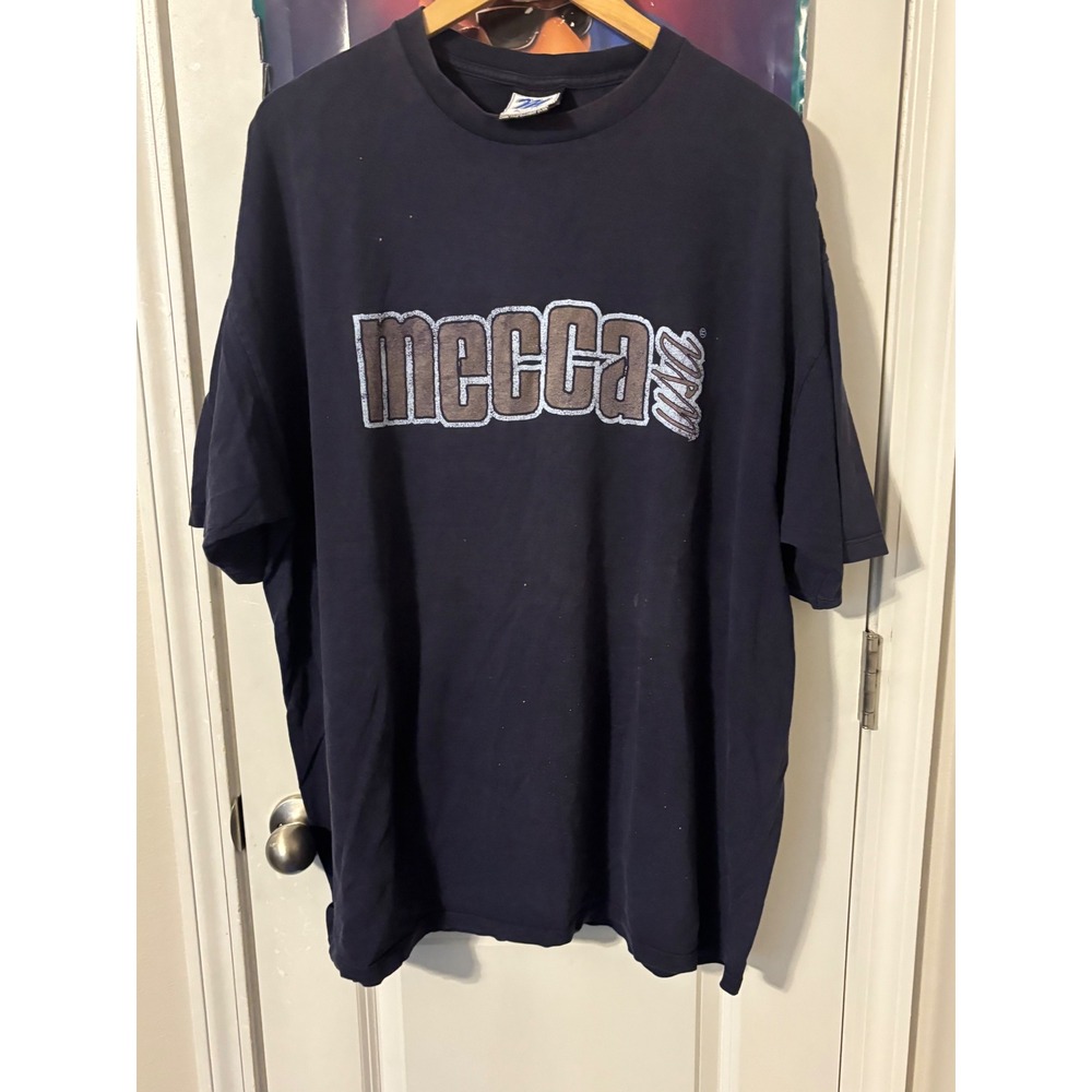 Vintage Mecca USA T-Shirt Mens XXL Navy Blue 90s Hip Hop Streetwear Made in USA